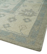 Custom Made Beige and Charcoal Traditional Heriz Medallion Hand Knotted wool Area Rug