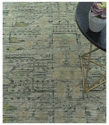 Custom Made Beige And Green Modern Geometrical Design Hand Knotted wool rug