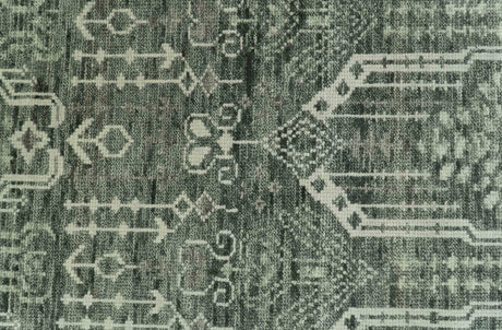 Custom Made Beige And Green Modern Geometrical Design Hand Knotted wool rug