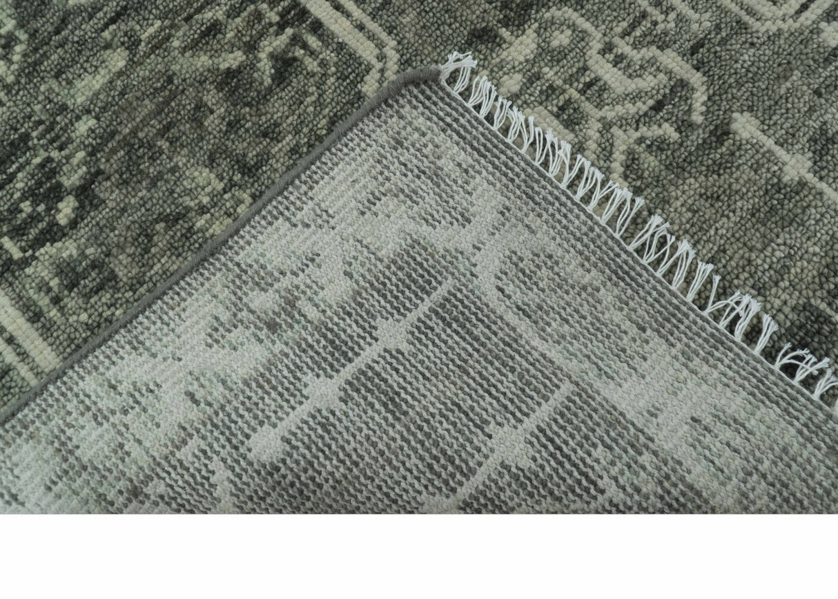 Custom Made Beige And Green Modern Geometrical Design Hand Knotted wool rug