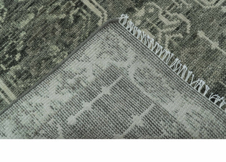 Custom Made Beige And Green Modern Geometrical Design Hand Knotted wool rug