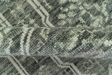 Custom Made Beige And Green Modern Geometrical Design Hand Knotted wool rug
