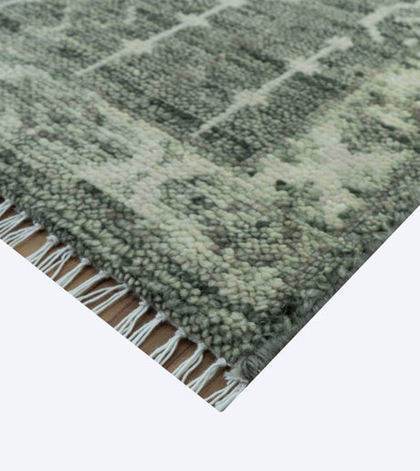 Custom Made Beige And Green Modern Geometrical Design Hand Knotted wool rug