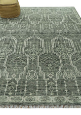 Custom Made Beige And Green Modern Geometrical Design Hand Knotted wool rug