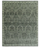 Custom Made Beige And Green Modern Geometrical Design Hand Knotted wool rug