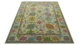 Custom Made Beige And Green Traditional Oushak Design Hand Tufted Wool Rug