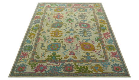 Custom Made Beige And Green Traditional Oushak Design Hand Tufted Wool Rug