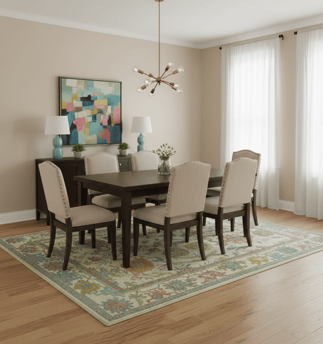 Custom Made Beige And Green Traditional Oushak Design Hand Tufted Wool Rug