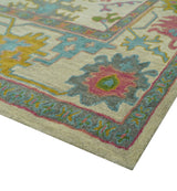 Custom Made Beige And Green Traditional Oushak Design Hand Tufted Wool Rug