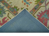 Custom Made Beige And Green Traditional Oushak Design Hand Tufted Wool Rug