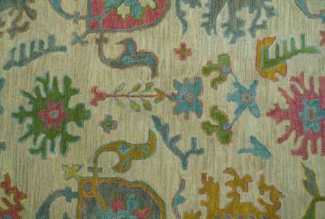 Custom Made Beige And Green Traditional Oushak Design Hand Tufted Wool Rug