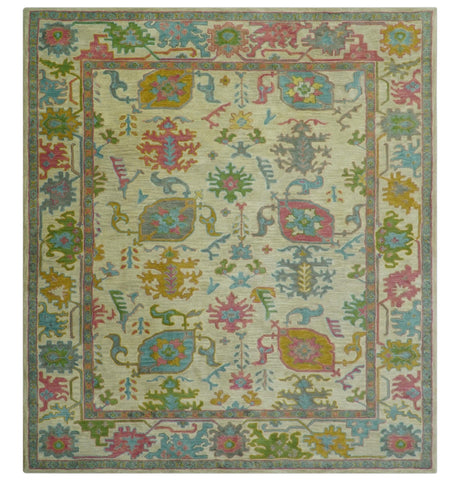 Custom Made Beige And Green Traditional Oushak Design Hand Tufted Wool Rug