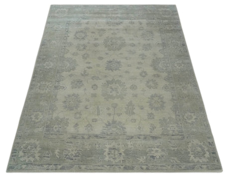 Custom Made Beige and Light Green Hand knotted Traditional Oushak wool Area Rug