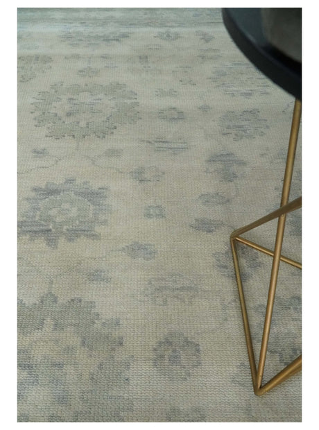 Custom Made Beige and Light Green Hand knotted Traditional Oushak wool Area Rug