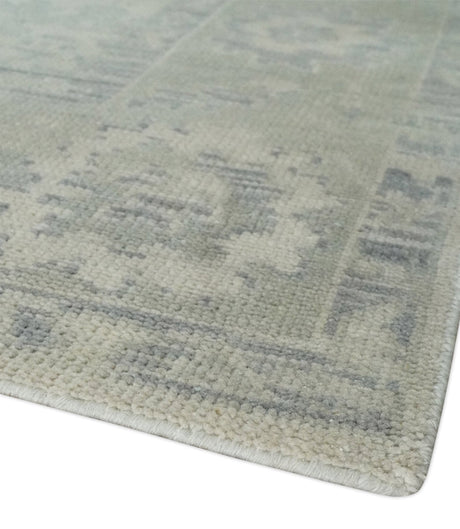 Custom Made Beige and Light Green Hand knotted Traditional Oushak wool Area Rug