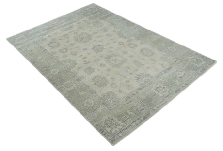 Custom Made Beige and Light Green Hand knotted Traditional Oushak wool Area Rug