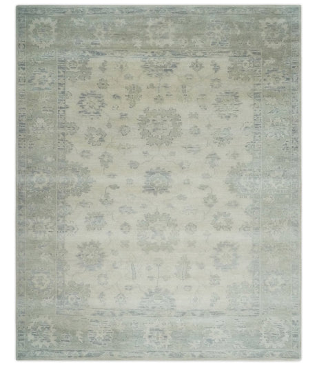 Custom Made Beige and Light Green Hand knotted Traditional Oushak wool Area Rug