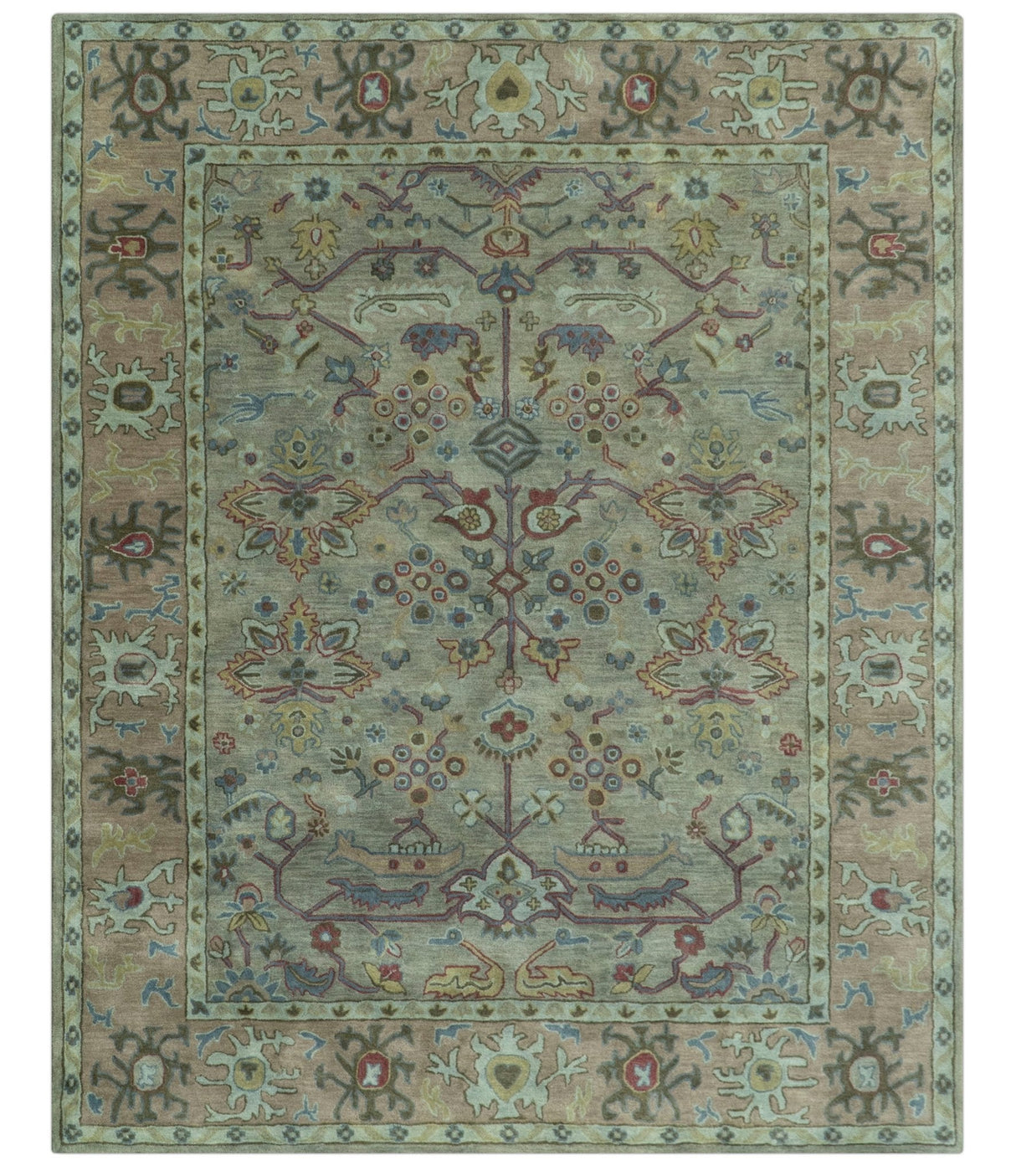 Custom Made Beige and peac Traditional Oushak Design Hand Tufted Wool Rug