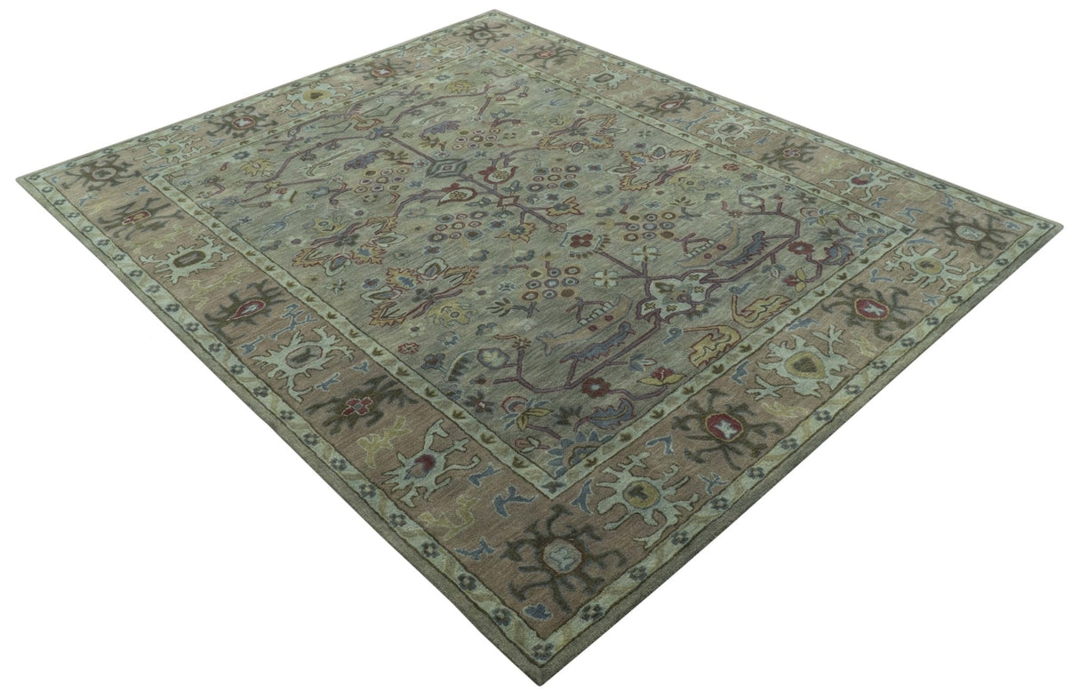 Custom Made Beige and peac Traditional Oushak Design Hand Tufted Wool Rug