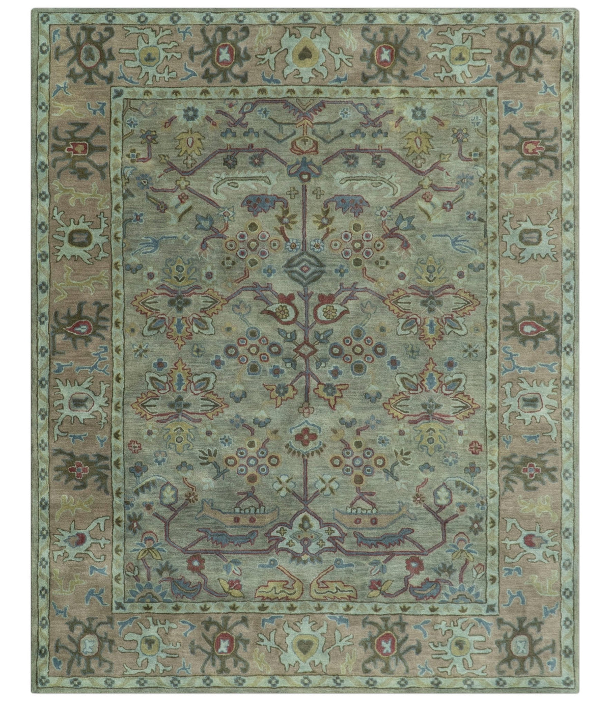 Custom Made Beige and peac Traditional Oushak Design Hand Tufted Wool Rug