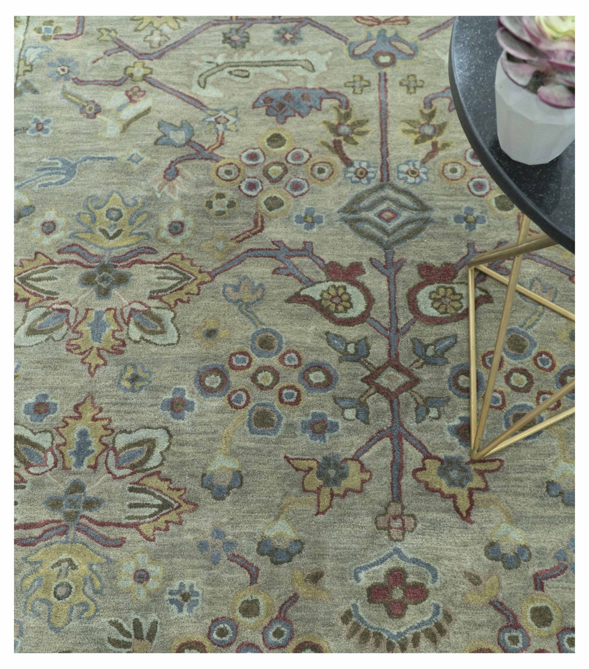 Custom Made Beige and peac Traditional Oushak Design Hand Tufted Wool Rug