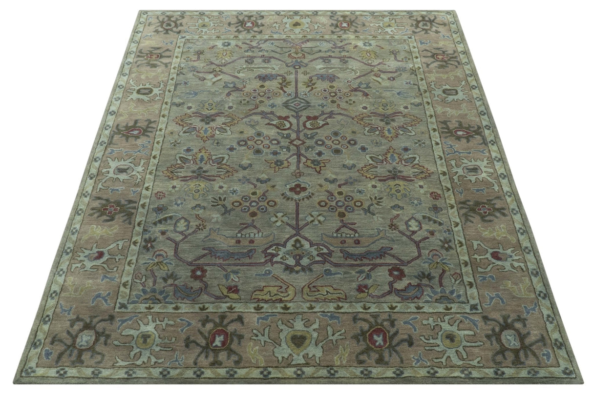 Custom Made Beige and peac Traditional Oushak Design Hand Tufted Wool Rug