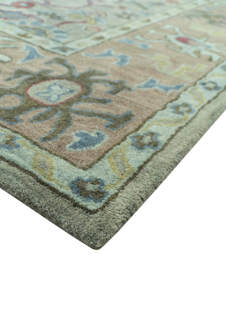 Custom Made Beige and peac Traditional Oushak Design Hand Tufted Wool Rug