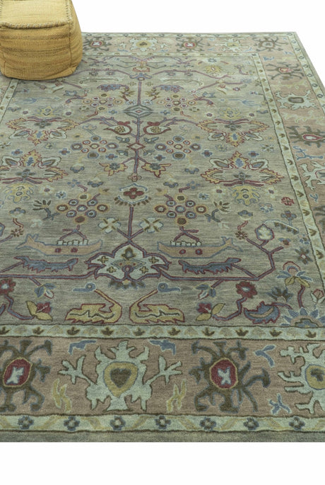 Custom Made Beige and peac Traditional Oushak Design Hand Tufted Wool Rug