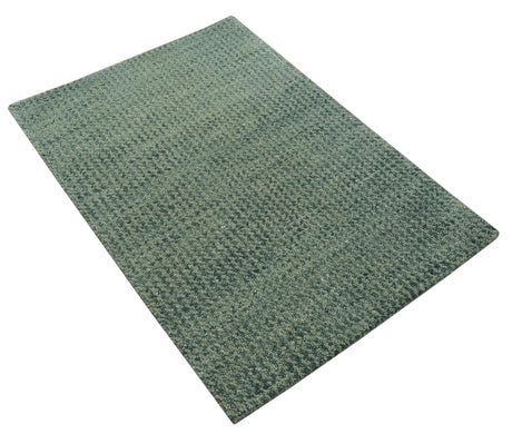Custom Made Beige and Shades of Blue Stripes Design Contemporary wool area Rug