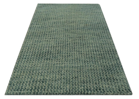 Custom Made Beige and Shades of Blue Stripes Design Contemporary wool area Rug