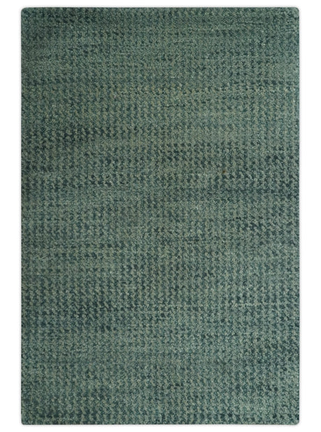 Custom Made Beige and Shades of Blue Stripes Design Contemporary wool area Rug