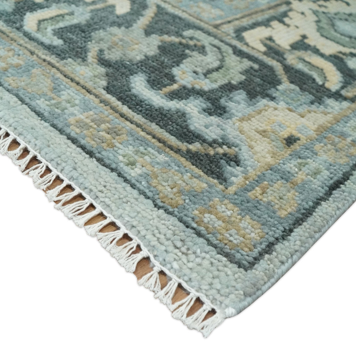 Custom made Beige, Gray and Charcoal Hand Knotted Traditional Heriz Wool Rug