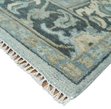 Custom made Beige, Gray and Charcoal Hand Knotted Traditional Heriz Wool Rug