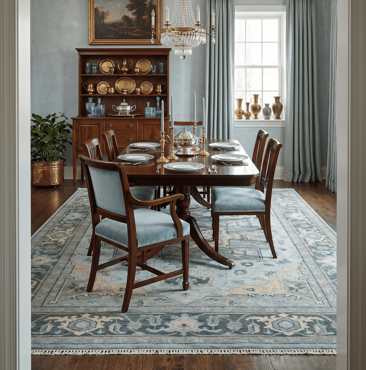 Custom made Beige, Gray and Charcoal Hand Knotted Traditional Heriz Wool Rug