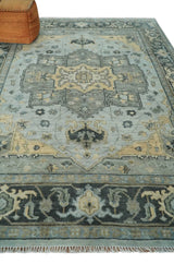 Custom made Beige, Gray and Charcoal Hand Knotted Traditional Heriz Wool Rug
