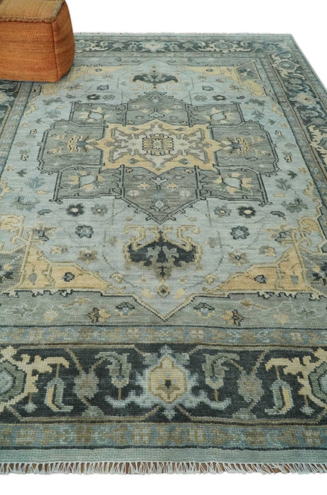 Custom made Beige, Gray and Charcoal Hand Knotted Traditional Heriz Wool Rug