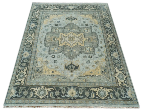 Custom made Beige, Gray and Charcoal Hand Knotted Traditional Heriz Wool Rug