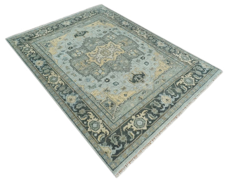 Custom made Beige, Gray and Charcoal Hand Knotted Traditional Heriz Wool Rug