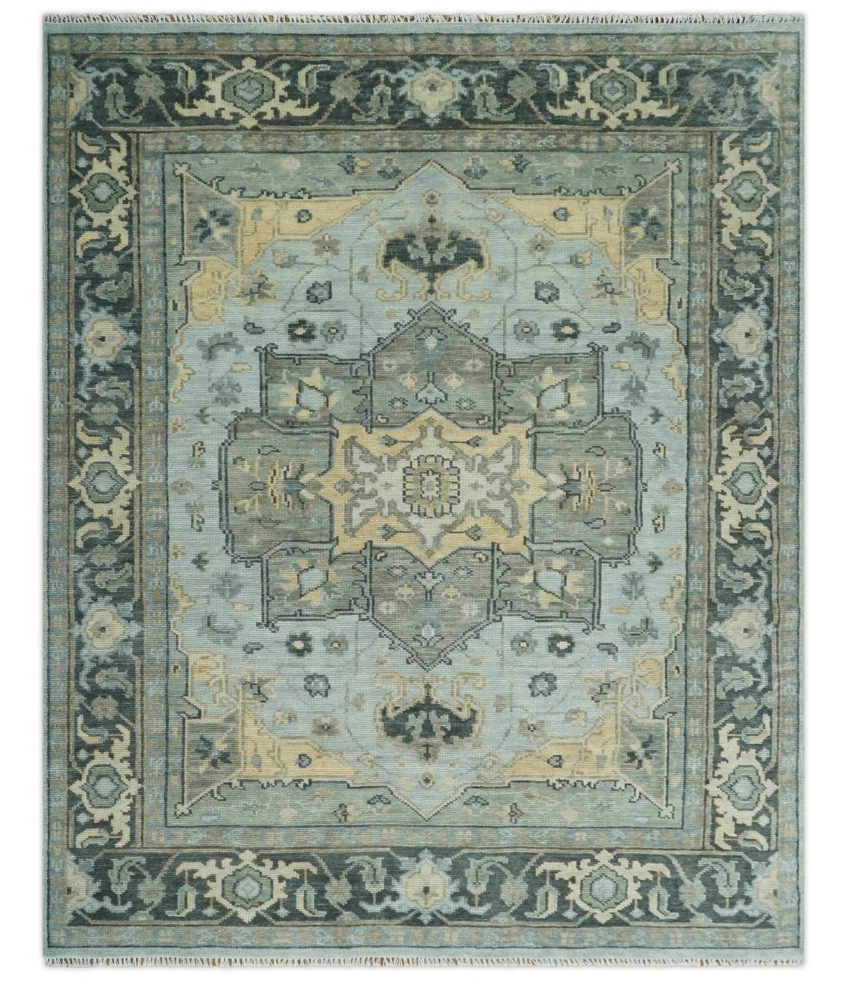 Custom made Beige, Gray and Charcoal Hand Knotted Traditional Heriz Wool Rug