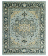 Custom made Beige, Gray and Charcoal Hand Knotted Traditional Heriz Wool Rug