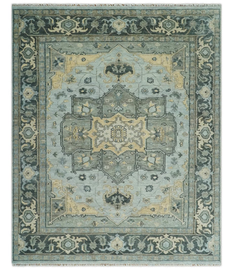 Custom made Beige, Gray and Charcoal Hand Knotted Traditional Heriz Wool Rug