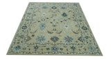 Custom Made Beige, Ivory and Blue Hand Tufted Floral Oriental Oushak wool area rug