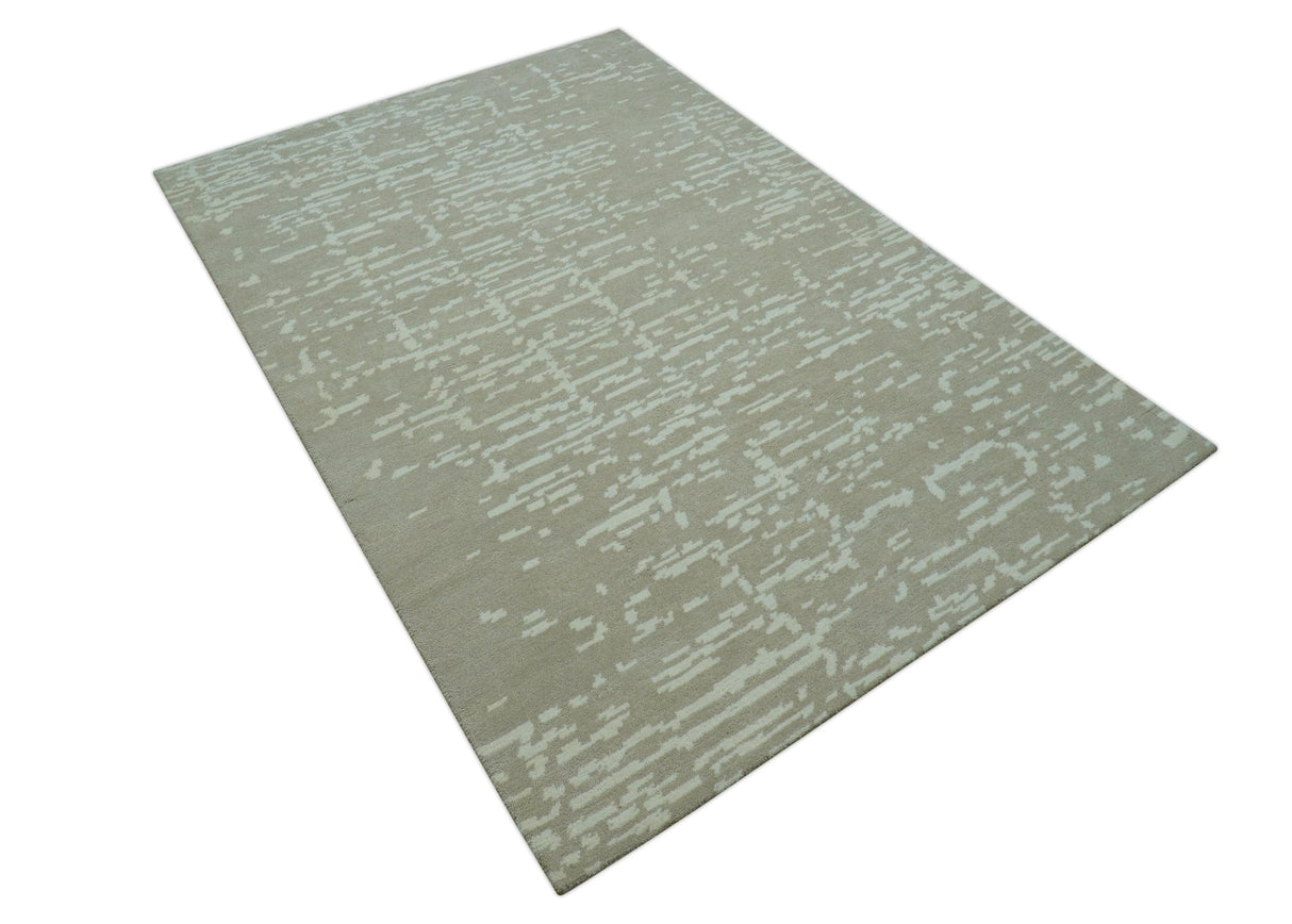 Custom Made Beige Modern Contemporary Hand Knotted Wool Area Rug