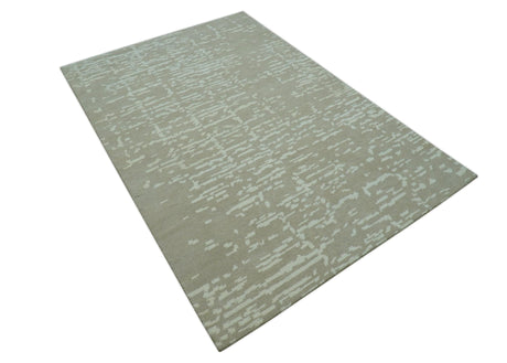 Custom Made Beige Modern Contemporary Hand Knotted Wool Area Rug