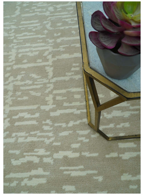 Custom Made Beige Modern Contemporary Hand Knotted Wool Area Rug