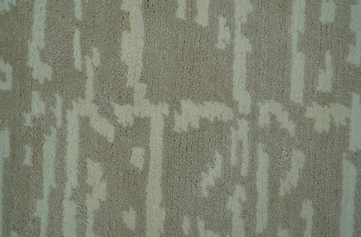 Custom Made Beige Modern Contemporary Hand Knotted Wool Area Rug
