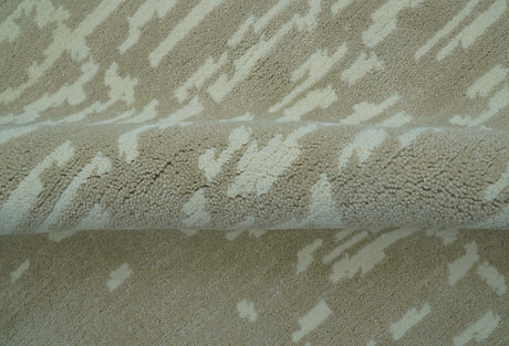 Custom Made Beige Modern Contemporary Hand Knotted Wool Area Rug