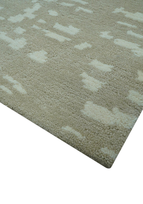 Custom Made Beige Modern Contemporary Hand Knotted Wool Area Rug