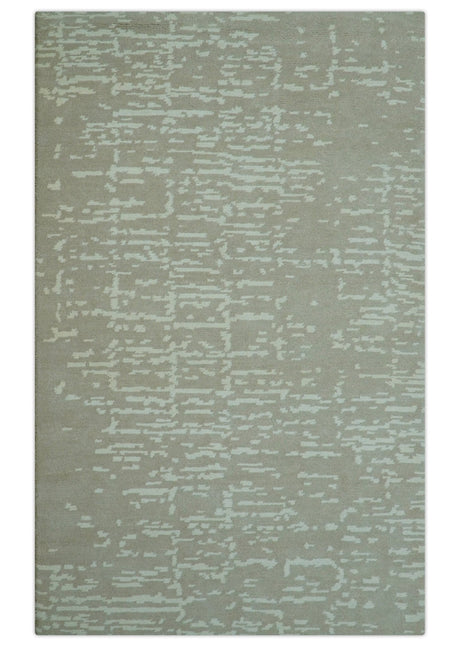 Custom Made Beige Modern Contemporary Hand Knotted Wool Area Rug