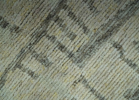 Custom Made Beige, Olive and Gray Hand Knotted Modern Abstract wool Area Rug